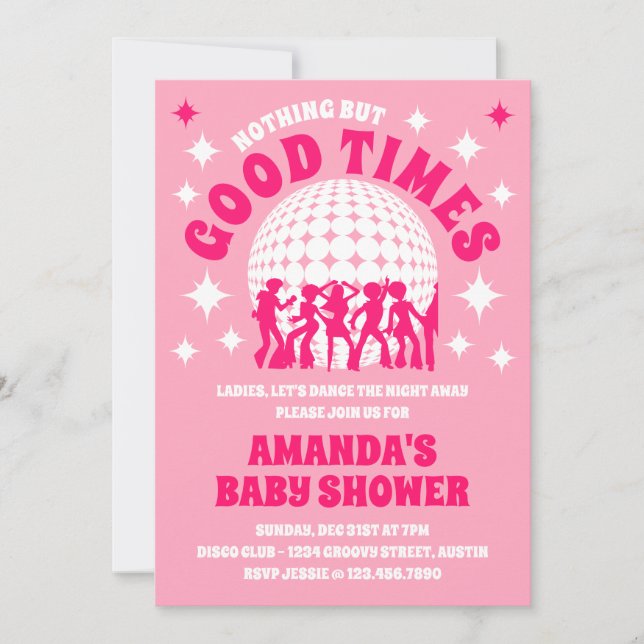 Good Times Groovy Pink Baby Shower Invitation (Front)