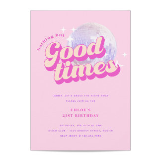 Good Times Groovy Pink Birthday Party Invitation