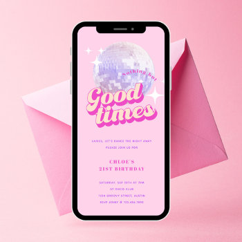 Good Times Groovy Pink Birthday Party Invitation by origamiprints at Zazzle