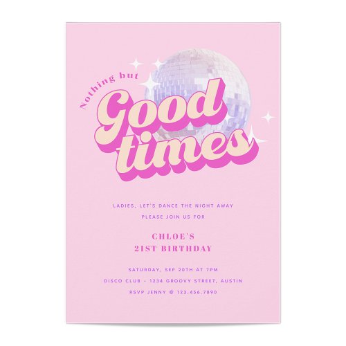 Good Times Groovy Pink Birthday Party Invitation