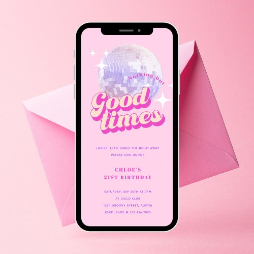 Good Times Groovy Pink Birthday Party Invitation