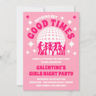Good Times Groovy Pink Galentine's Girls Party Invitation