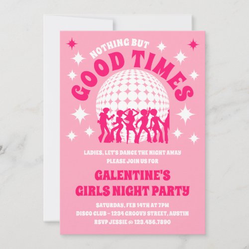 Good Times Groovy Pink Galentines Girls Party Invitation