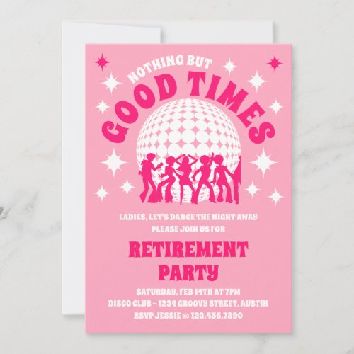 Good Times Groovy Pink Retirement Party Invitation