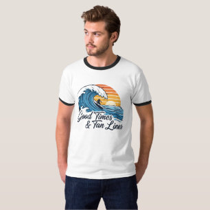 Good Times & Tan Lines   Retro 80s Surfing Sunset T-Shirt