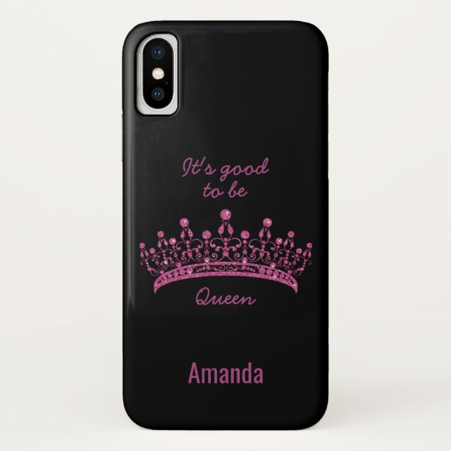 Good to be Queen Pink Glitter Crown iPhone X Case (Back)