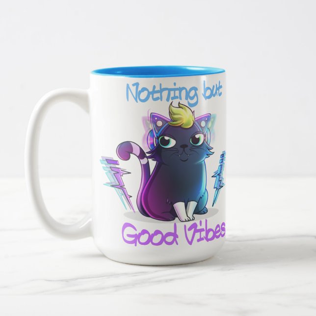 "Good Vibes" 2-tone kitty coffee cup (Left)