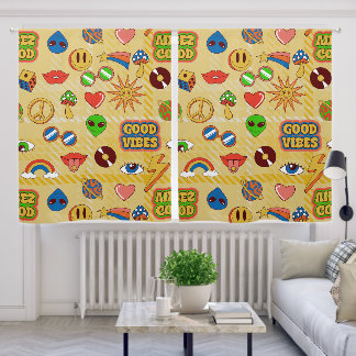 good vibes alien groovy pop art 1970s plaid blackout curtains