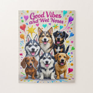 Good Vibes and Wet Noses Playful doodles Jigsaw Puzzle