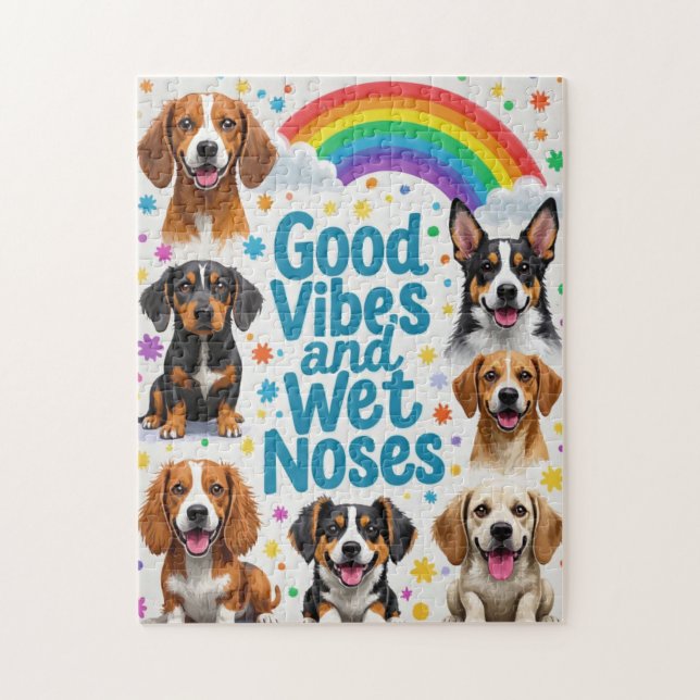 Good Vibes and Wet Noses Playful doodles  Jigsaw Puzzle (Vertical)