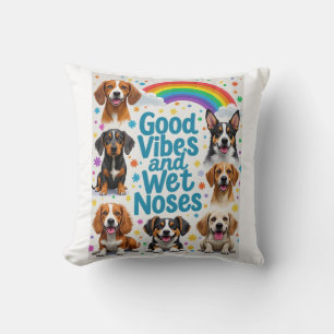 Good Vibes and Wet Noses Playful doodles  Throw Pillow