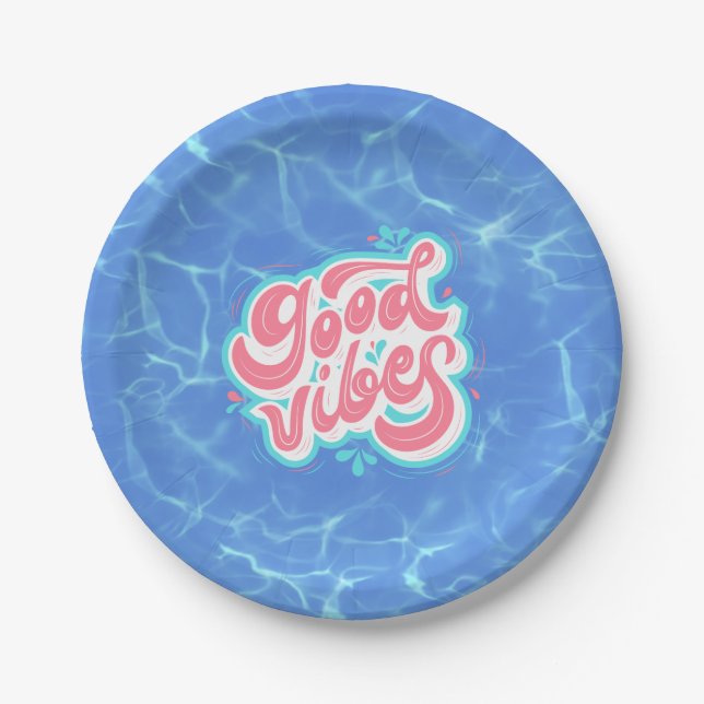 Good Vibes Beach/pool  Paper Plates (Front)