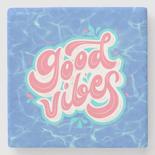 Good Vibes Beach/pool  Stone Coaster (Front)
