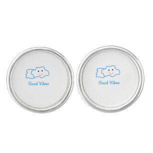 Good vibes blue smiling clouds emoji kids add name cufflinks