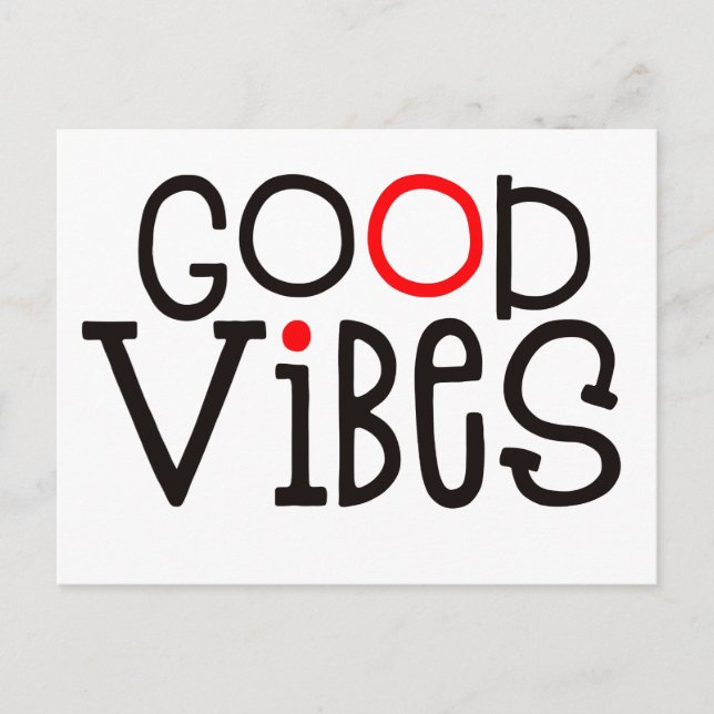 Good Vibes Bold Typography Positivity Red Black Postcard (Front)