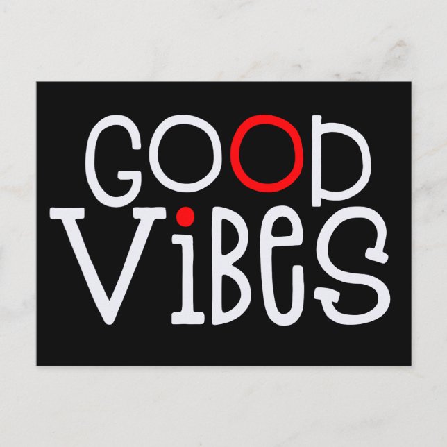 Good Vibes Bold Typography Positivity White Red Postcard (Front)