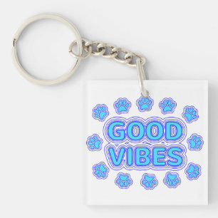 Good Vibes Cartoon Dog Paw Prints Keychain