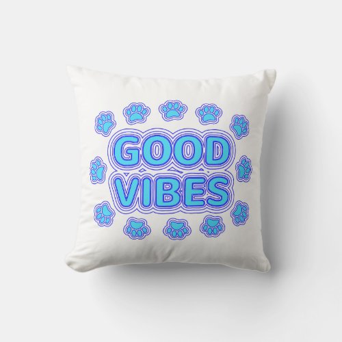 Good Vibes Cartoon Dog Paw Prints Throw Pillow