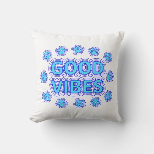 Good Vibes Cartoon Dog Paw Prints Throw Pillow (Front)