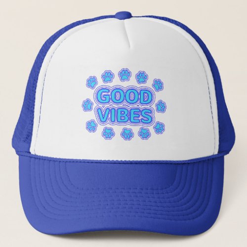Good Vibes Cartoon Dog Paw Prints Trucker Hat