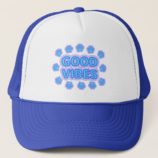 Good Vibes Cartoon Dog Paw Prints Trucker Hat (Front)