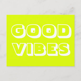 Good Vibes chartreuse green white modern Postcard