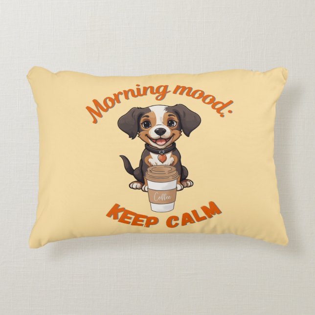 Good Vibes & Coffee – Playful Puppy Digital Artwor Accent Pillow (Front)