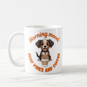Good Vibes & Coffee – Playful Puppy Digital Artwor Coffee Mug
