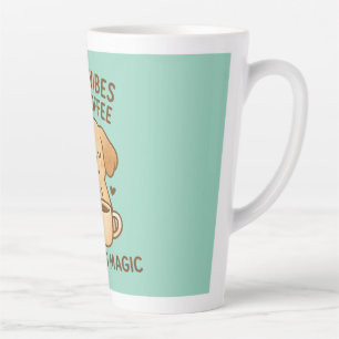 Good Vibes & Coffee – Playful Puppy Digital Artwor Latte Mug