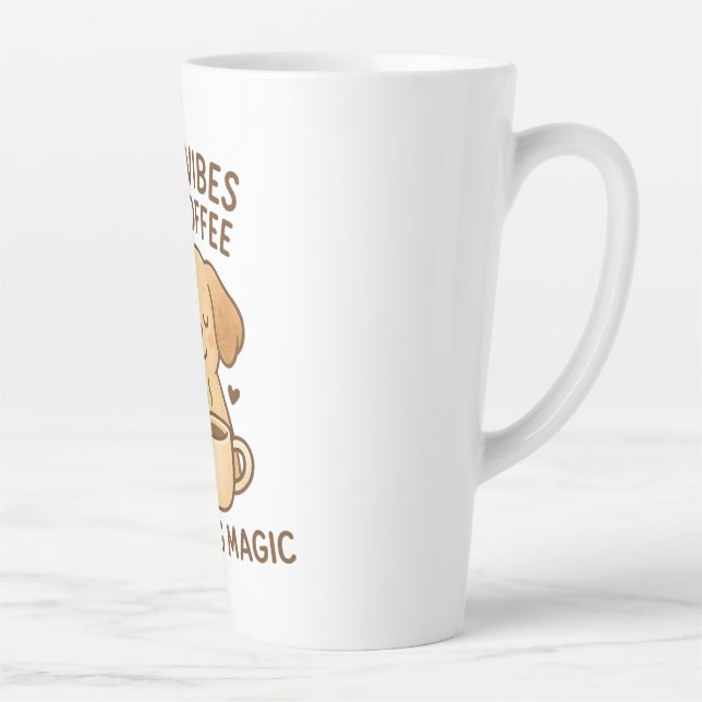 Good Vibes & Coffee – Playful Puppy Digital Artwor Latte Mug (Right)