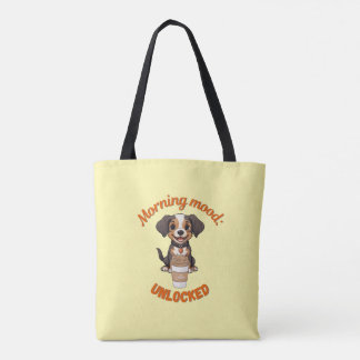 Good Vibes & Coffee – Playful Puppy Digital Artwor Tote Bag