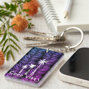 Good Vibes Costa Rica Tropical Palm Tree Keychain