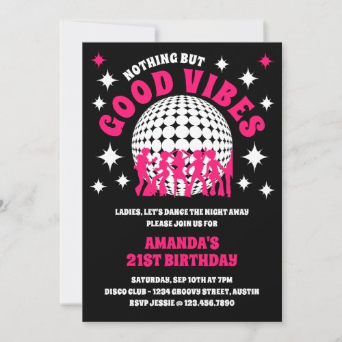 Good Vibes Groovy Black Birthday Party Invitation