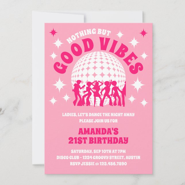 Good Vibes Groovy Pink Birthday Party Invitation (Front)