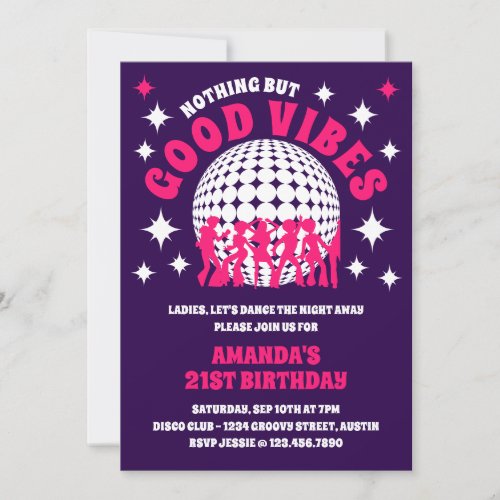 Good Vibes Groovy Purple Birthday Party Invitation