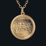 Good Vibes Hand Drawn Beach Sand Photo Fun Bold Gold Plated Necklace<br><div class="desc">“Good vibes.” Relax, smell the ocean air, and travel back to your vacation beach days whenever you wear this chic, fun, photo charm necklace. This necklace comes in small, medium and large sizes, as well as both square and circle shapes. You can order this necklace in your choice of sterling...</div>