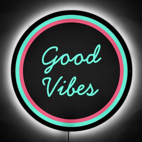 Good Vibes Light Pink Blue Cool Simple Script Text LED Sign