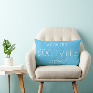 Good Vibes Logo White & Blue (Customizable Color) Lumbar Pillow
