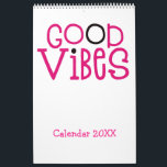 Good Vibes Motivational Quotes Pink White 2022 Calendar<br><div class="desc">Good vibes calendar with a positive message for every month of the year in bold quirky typography. The front and back covers have a white background with pink and black funky lettering, and inside the background color is in hot pink throughout with white typography with hot pink and black highlights....</div>