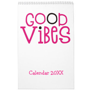 Good Vibes Motivational Quotes Pink White 2022 Calendar