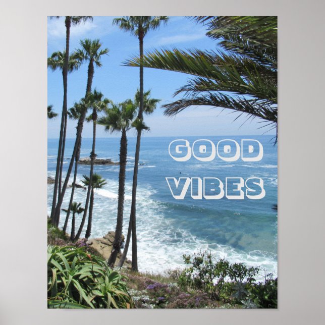Good Vibes Ocean Palm Trees Sand Wall Poster (Front)