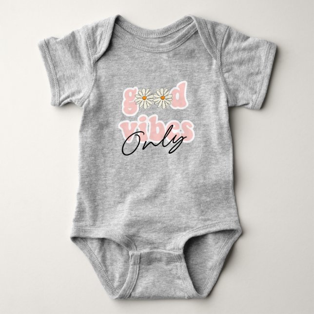 Good Vibes Only 70's Hippie Slogan Baby Bodysuit (Front)