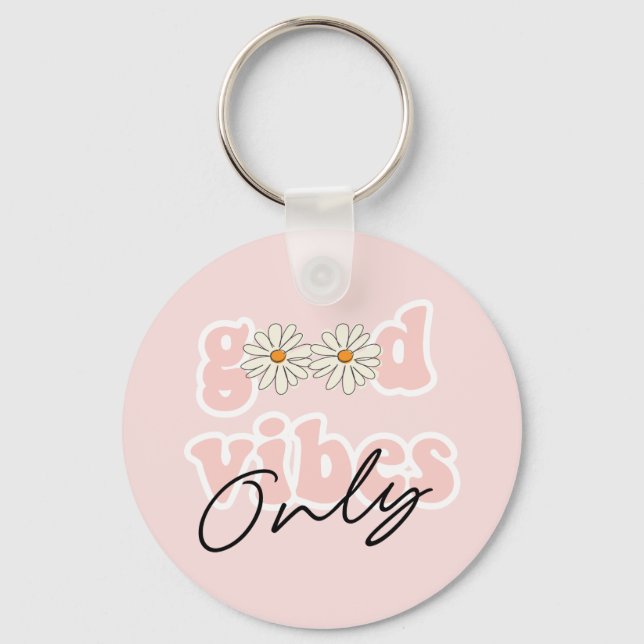 Good Vibes Only 70's Hippie Slogan Keychain (Front)