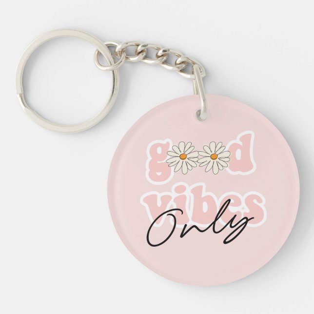 Good Vibes Only 70's Hippie Slogan Keychain (Front)