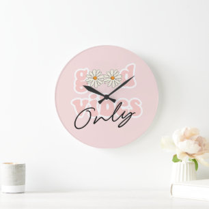 Good Vibes Only 70's Hippie Slogan Large Clock