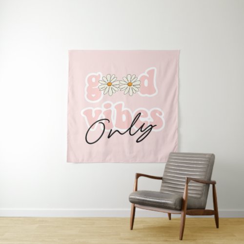 Good Vibes Only 70s Hippie Slogan Tapestry