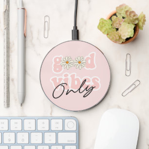 Good Vibes Only 70's Hippie Slogan Wireless Charger