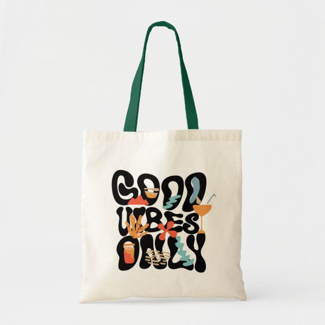  Good Vibes Only Abstract Tropical Cocktail Tote Bag (Front)