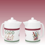 Good vibes only add family name floral teapot<br><div class="desc">Spread the love with this unique teapot!
Featuring the cheerful message "good vibes only" alongside your family name,  this Zazzle teapot is sure to brighten up your tea time. 
With sweet little love hearts and blooming flowers,  it's the perfect pick-me-up for any kitchen.</div>