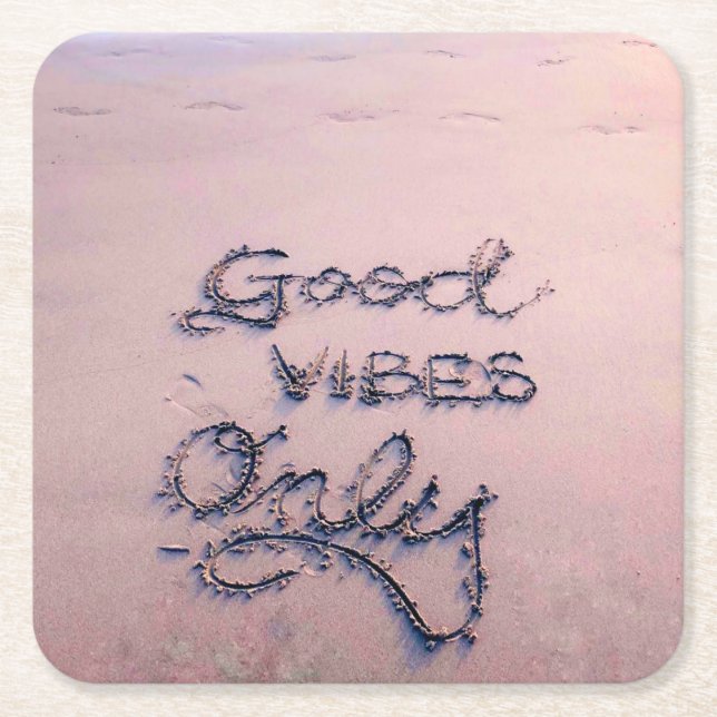 Good Vibes Only Beach and Sand Square Paper Coaster (Front)